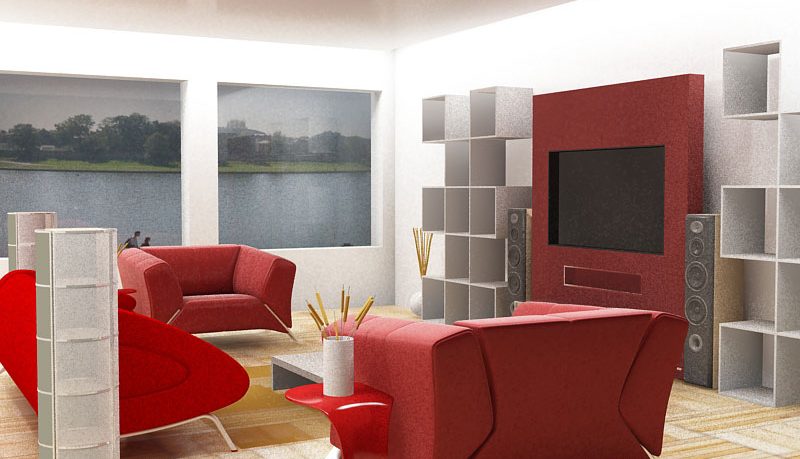 Red and White Living Room