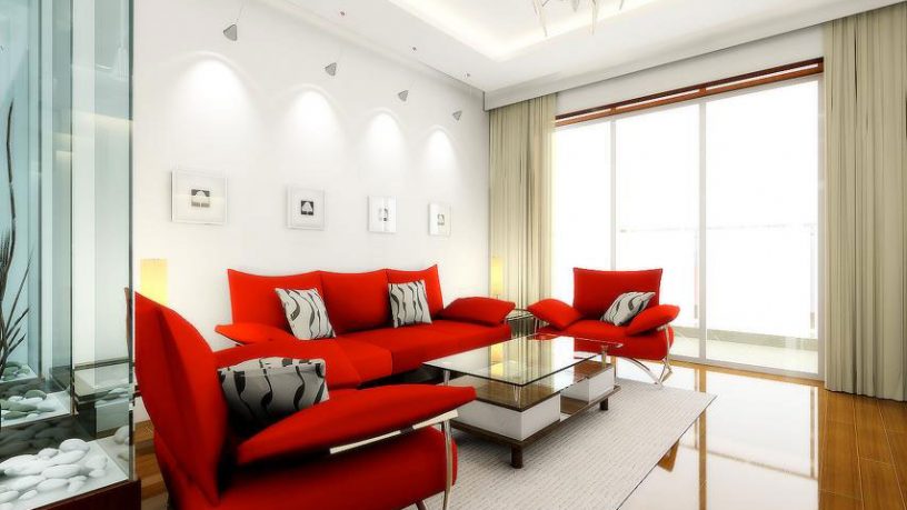 Reds Sofa Combination with White Rugs