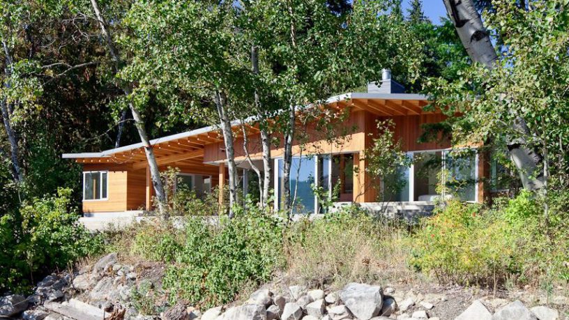 The Front Side of Shuswap Lake Cabin by Splyce Design