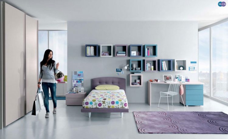 Aqua Lavendar White Contemporar Teenagers Room Design Ideas