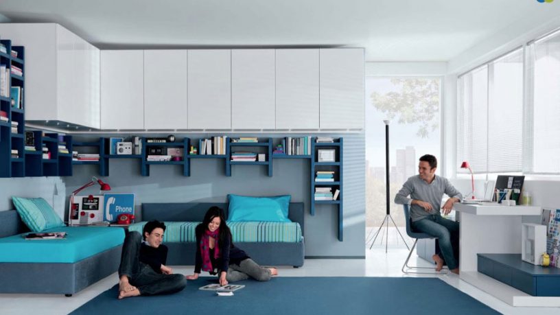 Aqua White Contemporary Teenagers Room Design Ideas
