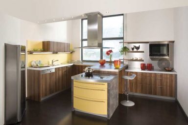 Awesome German Yellow Kitchen with Wooden Cabinets