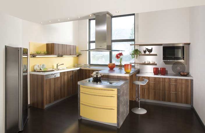 Awesome German Yellow Kitchen with Wooden Cabinets