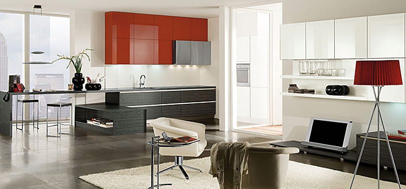 Awesome Red Kitchen with Simple Cabinet