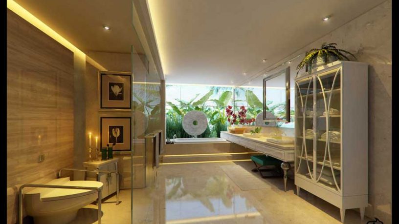 Beautiful White Warble ADA Compliant Bathroom Design