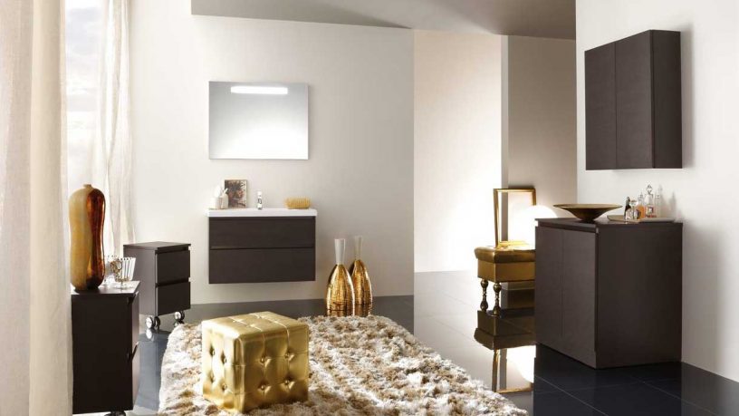Best Golden Bathroom with Cream Rug