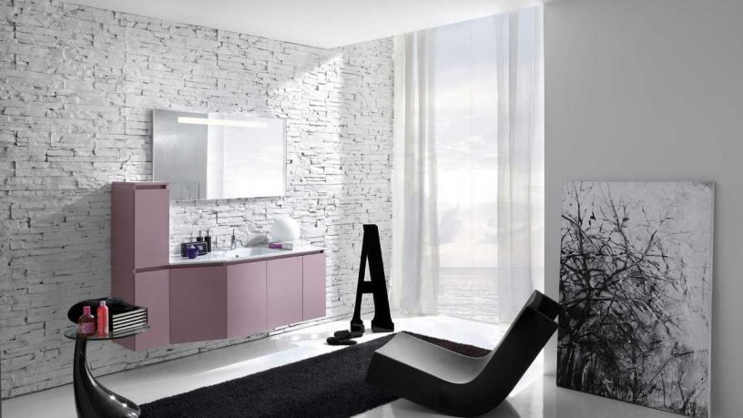 Best Modern Worn Wall Bathroom with Black Rug