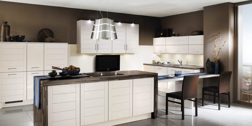 Black Brown Kitchen with TV Design