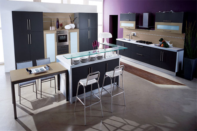 Black and Purple Colored Kitchen Design