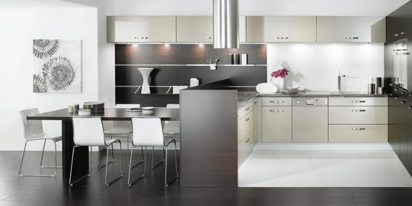 Black and White Kitchen with Steenles Steel Cabinet