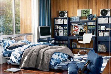 Blue Army Teen Boys Room Design With Bue Bookcase
