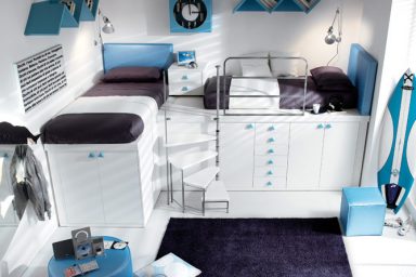 Blue Bunk Beds and Lofts Design for Kids with Black Rugs