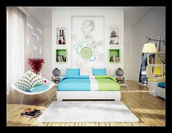 Blue Green Bedroom by qtinkdesign