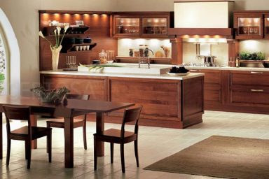 Brown White Kitchen with Small Rug