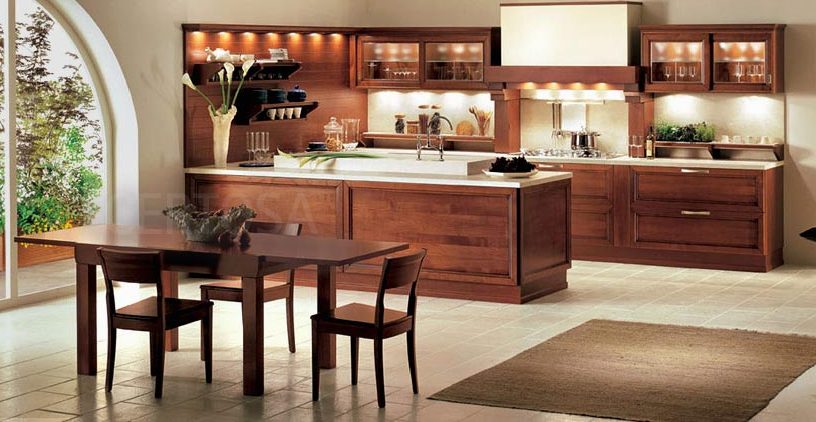 Brown White Kitchen with Small Rug