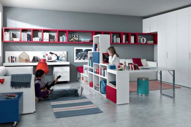 Cool Red White Blue Contemporary Teenagers Room Design Ideas