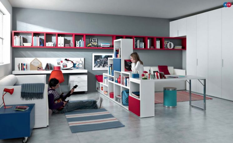 Cool Red White Blue Contemporary Teenagers Room Design Ideas