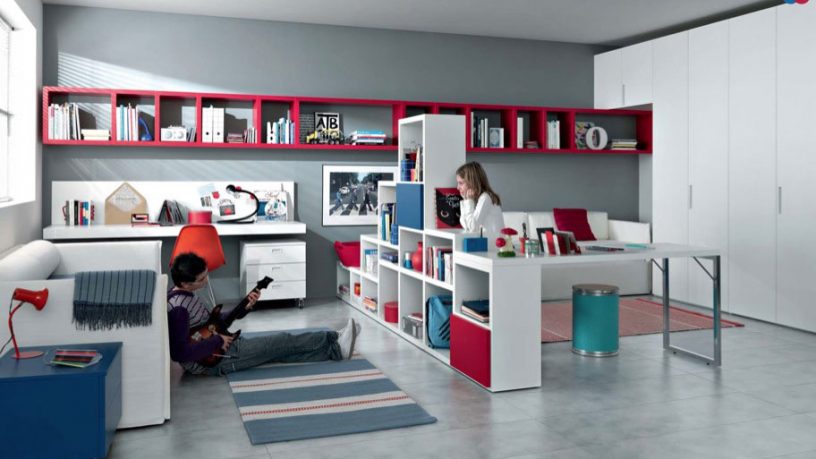 Cool Red White Blue Contemporary Teenagers Room Design Ideas