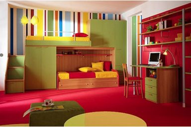 Dominant Red Color Kids Room Design Ideas