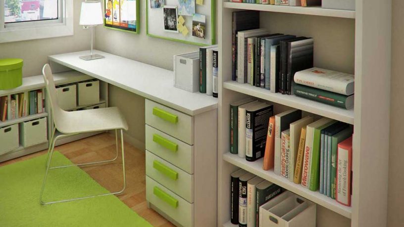 Green Kids Room Study with Small Floorspace