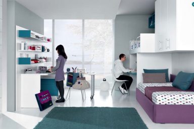 Jade Mauve White Contemporar Teenagers Room Shared Design Ideas