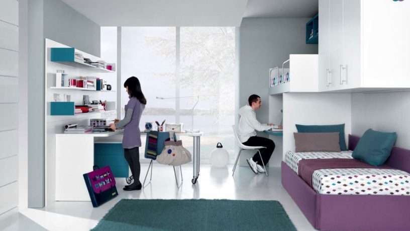 Jade Mauve White Contemporar Teenagers Room Shared Design Ideas
