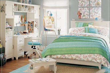 Lovely Teen Rooms for Girls with Flower Accents and Big White Bookcase