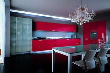 Minimalistic Kitchen with Red Cabinet by Errebi Spa