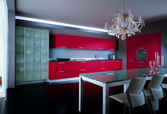 Minimalistic Kitchen with Red Cabinet by Errebi Spa
