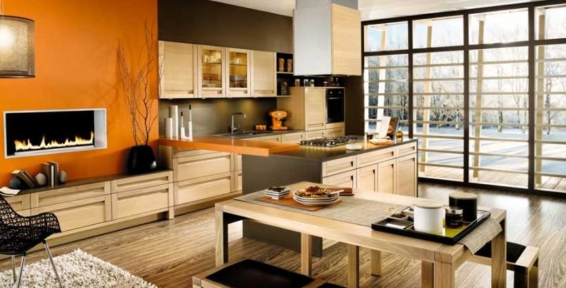 Mobalpa Orange Kitchen on Side Living Room