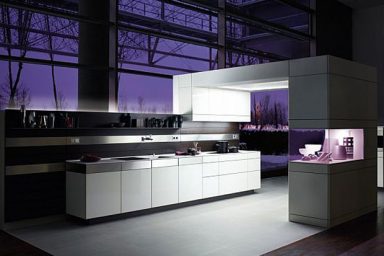 Modern German Purple Kitchen Design Lighting
