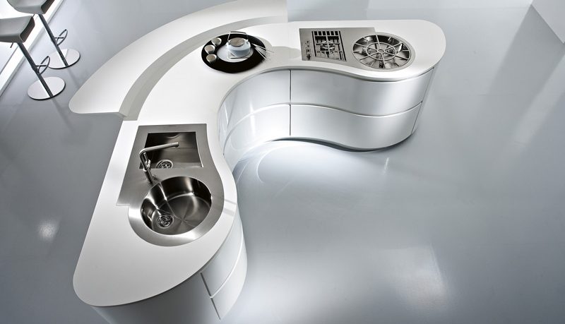 Modern Organic Shaped Countertop White Kitchen