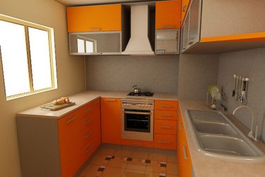 Modern Small Kitchen Orange Design