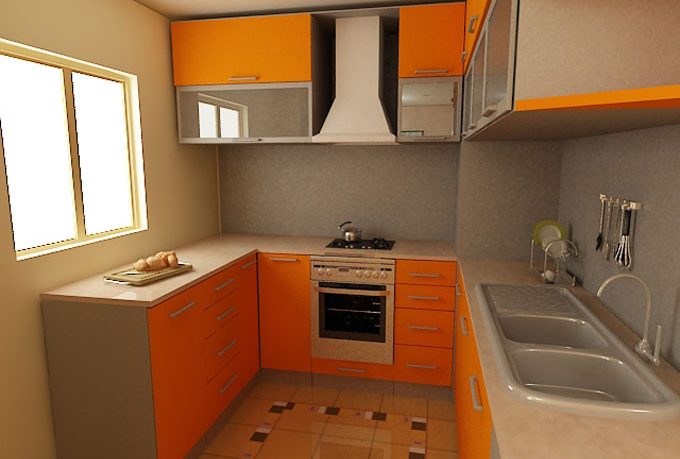 Modern Small Kitchen Orange Design