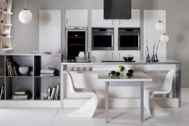 Modern White Kitchen Bookshelves for Small Space
