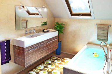 Modern and Cute Bbathroom with Wood and Tile Accents