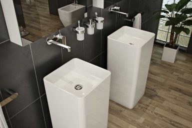 Modern and Minimalist Grey Bathroom Design Sink Pedistals