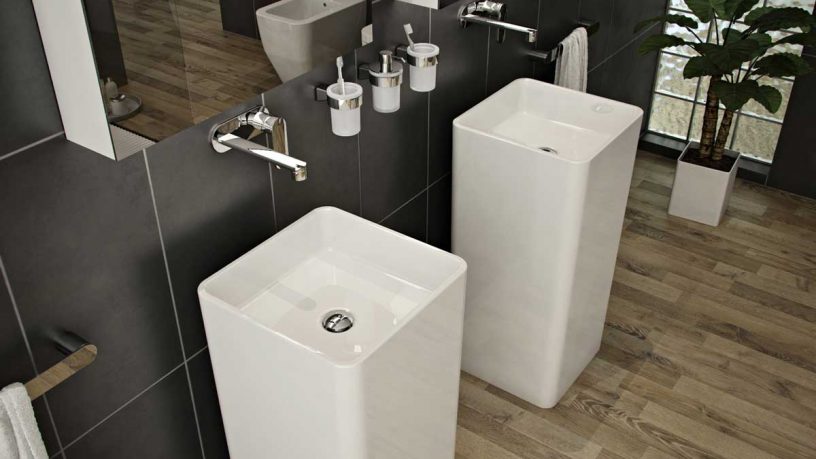 Modern and Minimalist Grey Bathroom Design Sink Pedistals