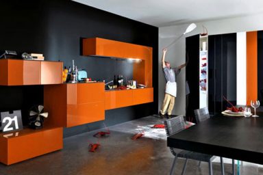 Modular Black and Orange Kitchen Design