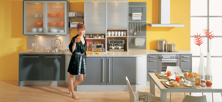 Modular Grey and Yellow Kitchen Design