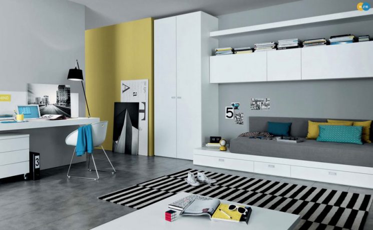 Mustard Black White Contemporar Teenagers Room Design Ideas
