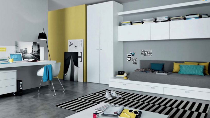 Mustard Black White Contemporar Teenagers Room Design Ideas