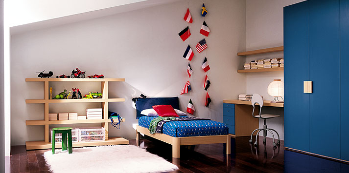 Navy Blue Bed Room with White Rug