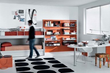 Orange and Black White Contemporary Teenagers Room Design Ideas