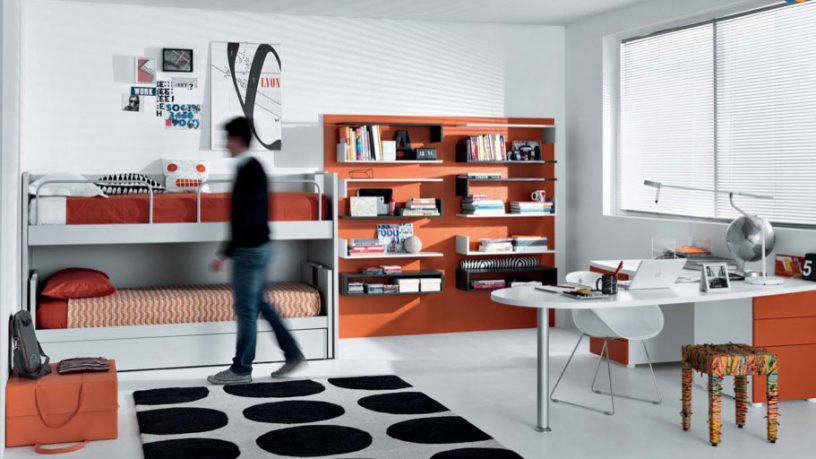 Orange and Black White Contemporary Teenagers Room Design Ideas