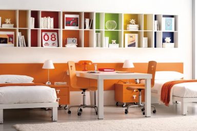 Orange with White Bookcase Teen Room By Tumide