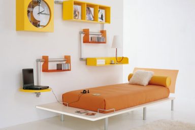 Orange with Yellow Bookcase Teen Room By Tumide