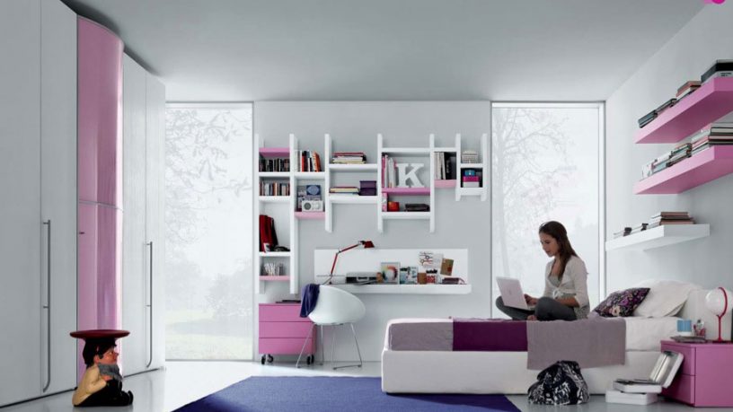 Pink Purple White Contemporary Teenagers Room Design Ideas