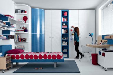 Red and Blue Beech White Contemporary Teenagers Room Design Ideas