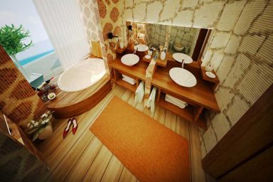 Sexy Orange Wood Beige Bathroom Design Ideas